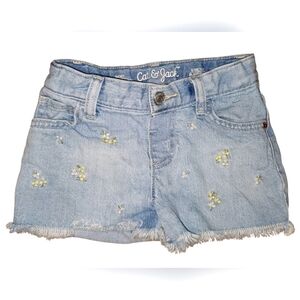 ‼️ Cat & Jack Blue Jean Shorts with Frayed Hem and Floral Embroidery 3T
